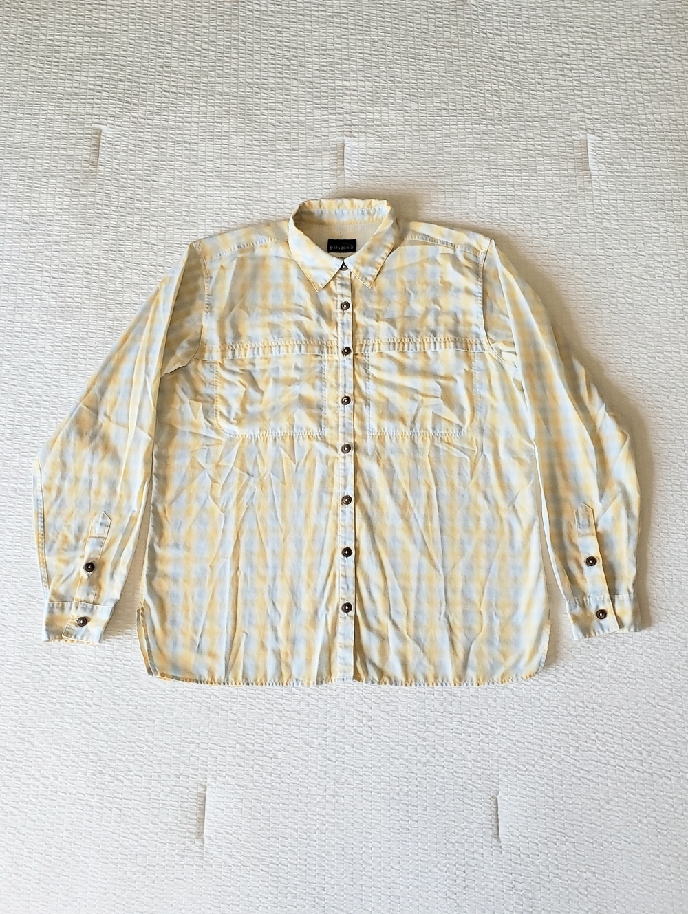 PATAGONIA Women's BD LS Plaid 2-Pocket Outdoor/Fishing Shirt (M) Yellow/Blue